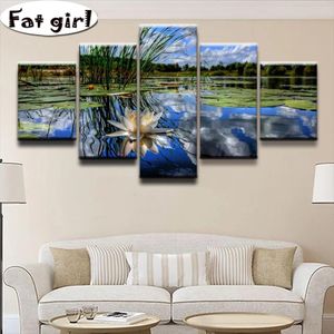 Poster de arte da parede da casa de costura 5d diamante diy diamante 5 painel flor lake lago