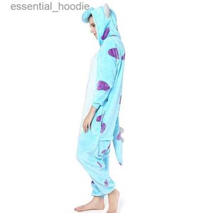 Salotto da notte da donna Nuovi adulti Pigiama animale Cartoon Sleepwear Mostro Pigiama Set Anime Kigurumi Donna Uomo Calda flanella con cappuccio L231129