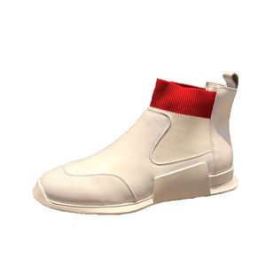 Elegant Chelsea Sock Boots Men Genuine Leather Men's Shoes Pointed Toe Business Slip-on Dress Formal Boots Model Fashion Casual Shoes