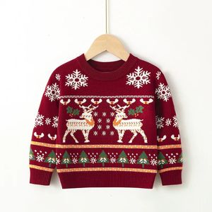 Sätter jultryck tröja pojkar flickor stickad pullover bomullskläder höst vinter xmas barn slouchy mjuk ullkläder stickkläder 231129