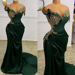 Dark Green Mermaid Prom Dresses Rhinestones Crystals Ruffled Evening Dress Second Reception Gowns Birthday Party Gown African Women Robe De Soiree ST477