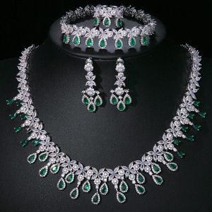 Wedding Jewelry Sets Luxury 4pcs Bridal Green Stone Crystal AAA Cubic Zirconia Party Dress Fine Jewellery Set for Women 231128