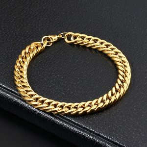 New Trendy Mens Gold Plated Stainless Steel Chain Bracelet 22CM Hip Hop Jewelry