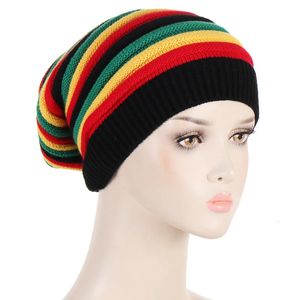 Beanie/Skull Caps KepaHoo Knitted Beanie CapJamaica Rainbow Striped Beanies Hats Winter Warm Hip Hop Punk Reggae Skull Hat Rasta Style Gorro 231128