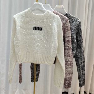 Kvinnors tröjor French Style Qianjinfeng Heavy Industry Multicolored Sequin Wool Sweater Top for Women's Autumn and Winter New Lazy Style Short tröja