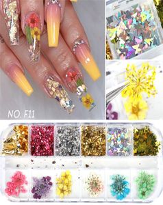 Getrocknete Blumen Nagelaufkleber Kunstdekorationen 12 Farben 3D Natürliche Gänseblümchen Gypsophila Konservierte Trockenblumen Pailletten DIY Nägel Aufkleber M1012603