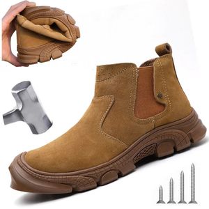 Stövlar Eagsity 100% Cow Suede Leather Work Safety Shoes Anti Smashing Steel Toe Shoes Men Ankle Boots Comfort Nonslip Outrole 231128