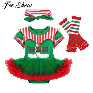 Pagliaccetti nati Pagliaccetto Abito Primo Natale Abbigliamento per bambini Ragazze Elfo di Natale Vestito Abiti natalizi Abiti per neonati 3 pezzi Set 231129