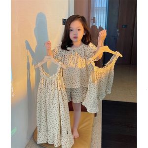 Pajamas Summer Children Girl's Sleepwear Floral Pajama Sets.Cute Toddler Kids Home Cotton Crepe Nightwear Nightie.Children's Pyjamas Set 231124