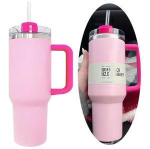 PINK Flamingo Water Bottles 40oz Tye Dye Quencher H2.0 Coffee Mugs Cup camping Stainless Steel Tumblers with Silicone handle