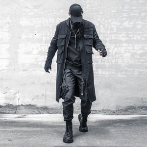 Fatos masculinos escuro techwear capas femininas multi-bolso macacão outono solto yamamoto casaco de trincheira de comprimento médio