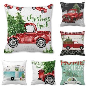 Pillow Xmas Tree Red Truck Snow Print Cover Home Decorative Christmas Pillowcase Living Room Sofa Square Throw Pillowslip