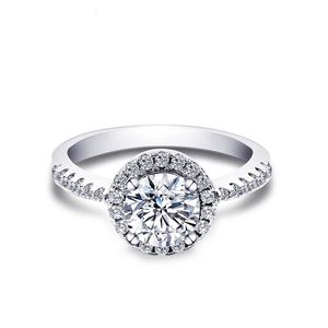 結婚指輪Tianyu Gems Silver Halo Engagement Ring 05ct 1CT 65mmラウンドダイヤモンドテスターパス女性ファインジュエリー231128