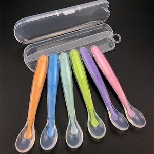 Cups Dishes Utensils New Baby Soft Silicone Spoon Candy Color Temperature Sensing Spoon Children Food Baby Feeding Tools Baby Spoon P230314