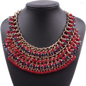 Chains String Chain Braided Crystal Rhinestone Big Pendant Chunky Necklace Fashion Jewelry For Women Wholesale Statement