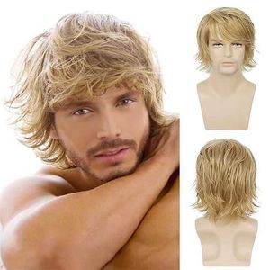 Synthetic Wigs Wig Men's Headcover Type Golden Upturned Short Curly Hair Slanted Bangs 12 Inch American British Chemical Fiber Wig
