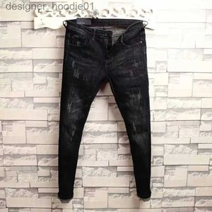 Mäns jeans mans sommar nya elastiska smala fit koreanska anda killen leggings mager svart denim jeans casual män designer rippade byxor l231129