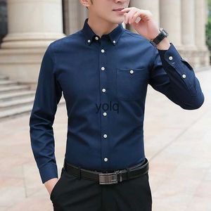 Camisas casuais masculinas browon 2023 novos homens de negócios camisa manga longa turn down colarinho cor sólida camisa social vestido fashionyolq