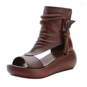 Dress Shoes Summer Black Women Leather Sandals Cool Boots Platform Wedges Fashion Outdoor