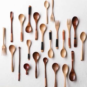 Cups Dishes Utensils Wooden Spoon Cute Bamboo Kid Children Milk Honey Soup Coffee Spoon Solid Wood Tableware Kitchen Cooking Utensil Accessories Sets P230314