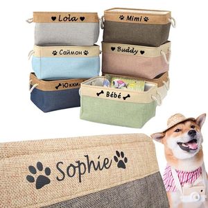 Tillbehör Personlig husdjur Toy Storage Basket Toy Clothes Bin Dog Custom Name Diy Canvas Collapsible Box Free Print ID Pet Accessories