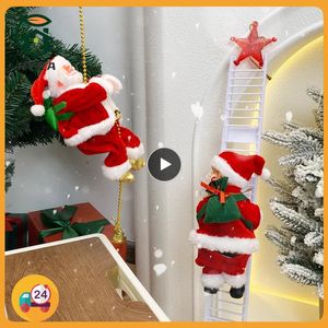 Christmas Toy Supplies Electric Climbing Ladder Santa Claus Doll Toys Year Christmas Tree Hanging Decor Music Christmas Ornaments Gift Pendant 231124