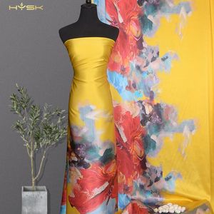 Acessórios Hysk 100%de tecido de cetim de seda pura Big Image Paint personalizado Impresso de Mulbery Charmeuse Crepe Silk Fabric for Dress E2325