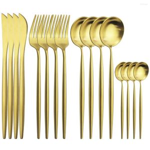 Servis uppsättningar Western 16st Gold Cutlery Set Knife Fork Spoon Table Seary 18/10 Rostfritt stål Köksmiddag Silvervaror