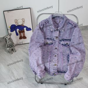 Xinxinbuy Homens Designer Casaco Denim Jaqueta Borlas Tie Dye Destruído 1854 Manga Longa Mulheres Preto Cáqui Cinza M-2XL