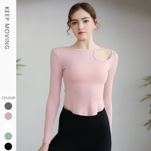 2023 New Yoga Dress Fashion Off Shoulder Hem Long Sleeve Tight Running Sports Fitness Top for Women