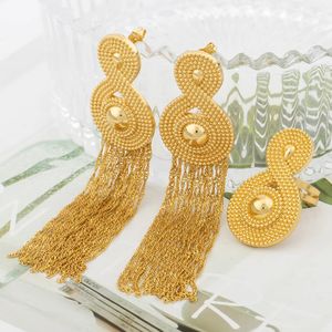 Ensembles de bijoux de mariage Dubai boucles d'oreilles couleur or pour femmes ensemble de bagues plaquées 18 carats tendance éthiopienne bijoux de mariée accessoires de fête 231128