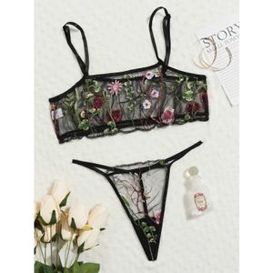 Sexy Set Novo em plus size size sexy transe-through underwhewer floral bordado malha de malha de roupa íntima sexy plus size lingerie conjuntos de pijama sexy femme p230428