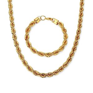Top Quality Hip Hop Rope Chain Necklace & Bracelet Rock Rapper Jewelry sets For Men Women 75cm 8mm 21cm 8mm243s