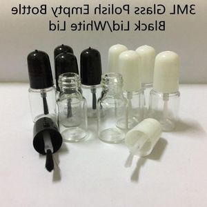 3ml Mini Glass Polish Empty Bottle With Brush Black/White Lid 16*42MM Round Clear Cosmetic Cosmetic Nail Polish Sample Containers Tube Vacup
