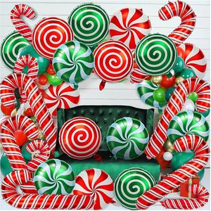Noel Dekorasyonları 12 PCS Şeker Balon Seti Cane Swirl Folyo Partisi Tema Dekorasyonu 231128