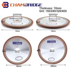 Slijpstenen rebolo de diamante 125/150/180/200mm Disco de corte Moedor de resina para aço de tungstênio Afiador de fresa 150400Grit