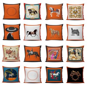 Orange Series Cushion Multiple sizes Covers Horses Flowers Print Pillow Case Cover for Home Chair Sofa designer Decor Living Room Decoration Square Pillow