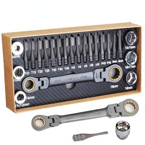 Schroevendraaier Ratchet Wrench Set 23Pcs Universal Adjustable Double End Wrench Socket Screwdriver Set Bicycle Car Repair Tool Hand Tool