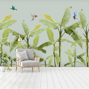 Bakgrundsbilder Anpassade 3D Grönt trädvägg papper akvarell Jungle Nursery Cartoon Wallpaper Murals for Child Kids Room Sticker Art