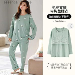 Kobiety Sleep Lounge Duży rozmiar M-5xl Kobiety piżamy Set Set Spring Autumn Knited Botton Pajamas z klatką piersiową Kobiety kwiatowy nadruk długi sut l231129