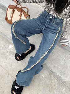 Jeans da donna 2023 donne primaverili patchwork patchwork pantaloni blu massicci in modo sciolto jeans driver pantalone pantaloni di denim femmina 0031