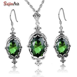 Wedding Jewelry Sets Szjinao Cool Design Costume Jewellery Sterling Silver 925 Stamp Emerald Fashion Women Set For Marriage bijoux 231128