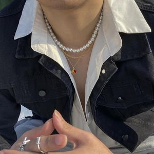 Chains Retro Stainless Steel Necklace For Man Geometric Hip Hop Multi-layer Pearl Simple Color Dice Pendant Mainland China 4