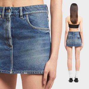 Skirts PA metal triangle high waisted fitted denim short skirt for women versatile and slimming half TCF4