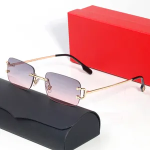 Carti Frame Computer Glasses Designer GalsSes Solglasögon Män kvinnor C Decor Eyeglasses Frame Temples Metal Frameless Rectangular Sunshade mindre