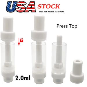 2ML Full Ceramic Cartridge PRESS Tops White Atomizer Carts Round Mouthpiece Press by Machine for D8 D9 510 Thread Empty Glass Tank for Thick Oil Cartridges 400pcs/lot