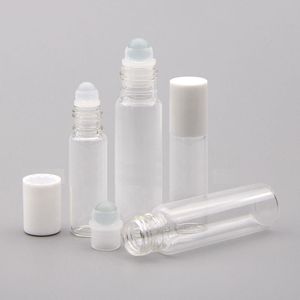 5 10 ml klare Rollflaschen mit Glaskugel für ätherische Öle, Parfüm, Glasrollflaschen mit weißen Deckeln, Reisegröße Bmmnj