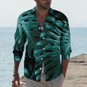 Herren Freizeithemden Jungle Night Leaf Shirt Tropical Monstera Langarm Design Ästhetische Blusen Herbstmode Übergroße Kleidung