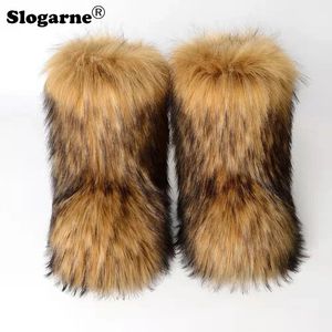 Boots Women Winter Fluffy Fur Woman Furry Snow Plush Warm Outdoor Footwear Girls Luxury Faux Fox Platform Shoes 231128