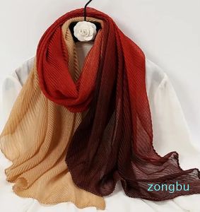 Scarves Ombre Cotton Linen Shawl Scarf Pleated Gradient Muslim Hijabs For Woman Crinkle Islamic Shawls And Wraps Wrinkle Ramadan Scarfs